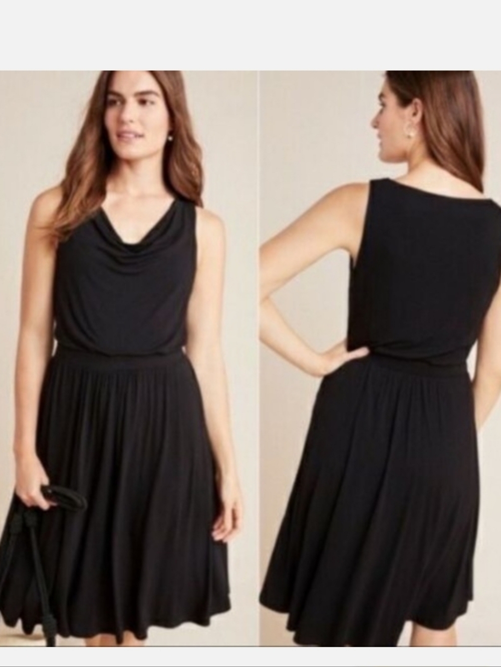 Anthropologie Maeve Medium Brianne Cowl Neck Dress MIDI Black Size SMALL